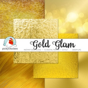 Gold Digital Paper Gold Foil Paper, Gold Glitter, Gold Bokeh Paper digital paper photography backdrop Instant Download 8072 image 3