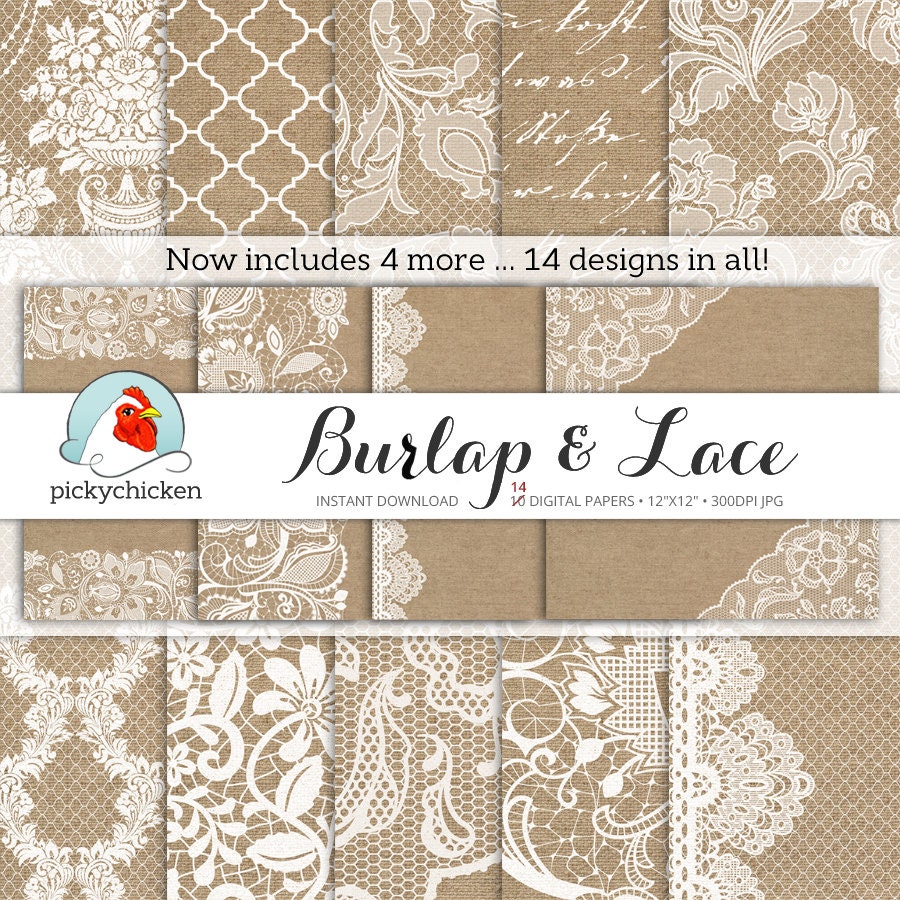 Burlap Wedding Paper Burlap & Lace digital paper rustic