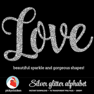 Silver Glitter Alphabet Silver Alphabet sparkly script handwriting, glitter clip art letters dye sublimation dyesub 5033 image 4