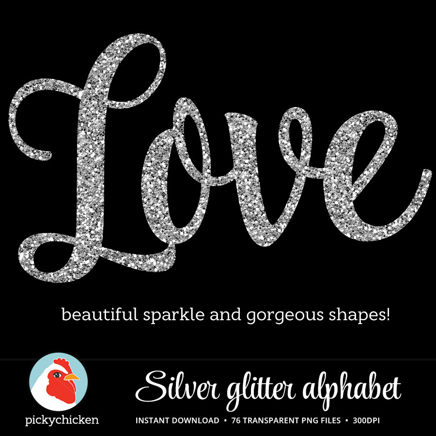Silver Glitter Digital Alphabet - Download Files - Sparkly Script ...