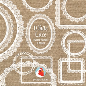 Lace Clip Art - 24 white lace frames doilies - doily wedding shabby chic labels clipart photography overlay printable Instant Download 5013