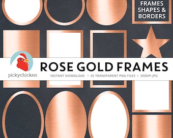 Rose Gold Digital Frames - faux metallic foil frames, rose gold digital labels, clip art, gold borders 5044