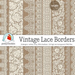 Digital Vintage Lace Borders white lace borders, ivory lace borders, photography overlay, wedding clipart, printable Instant Download 5017 image 2