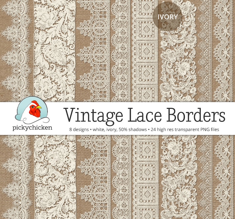 Digital Vintage Lace Borders white lace borders, ivory lace borders, photography overlay, wedding clipart, printable Instant Download 5017 image 2