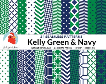 Kelly Green & Navy digital paper seamless - preppy nautical houndstooth trellis tileable repeat photography backdrop 8047