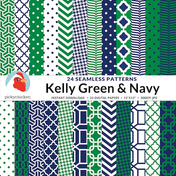 Kelly Green & Navy digital paper seamless - preppy nautical houndstooth trellis tileable repeat photography backdrop 8047