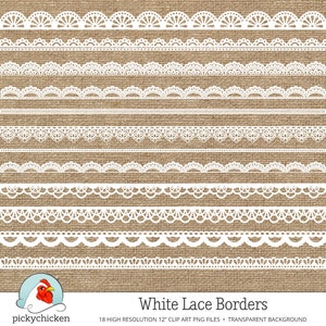 Digital Lace Borders 18 white lace digital borders, photography overlay shabby chic wedding clip art, printable Instant Download 5014 image 1