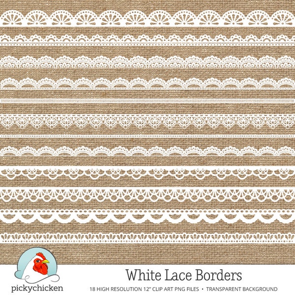 Digital Lace Borders - 18 white lace digital borders, photography overlay shabby chic wedding clip art, printable Instant Download 5014