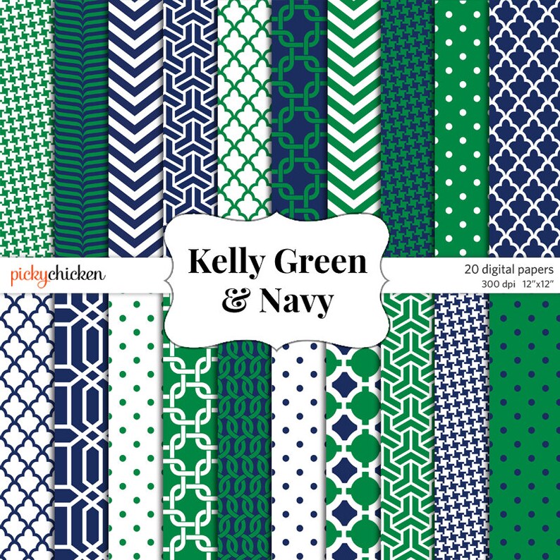 Kelly Green & Navy digital paper preppy trellis nautical Etsy