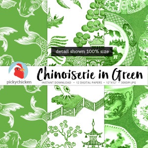 Chinoiserie Digital Paper, Chinese patterns, green & white paper, Christmas, Spring, Oriental, French, China photography backdrop 8108 image 4