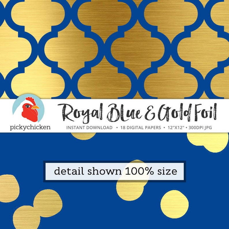 Gold Foil Digital Paper Royal Blue & Gold, gold dots stripes confetti moroccan trellis faux gold foil photography backdrop 8093 image 4