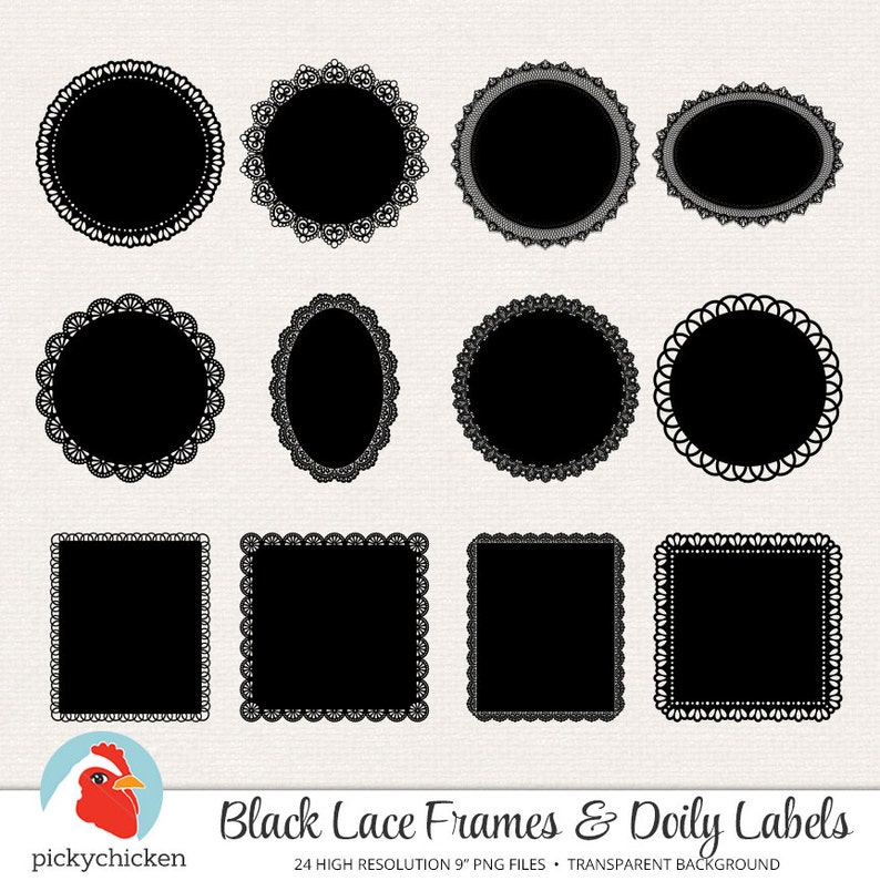 Black Lace Clip Art 24 lace frames & doilies digital labels chalkboard doily lingerie photography overlay clipart Instant Download 5020 image 3