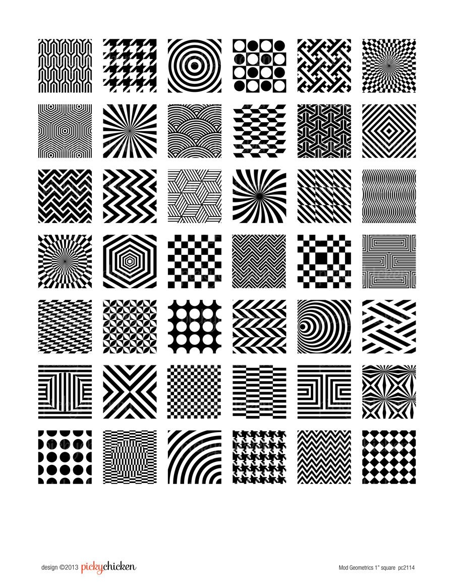 Mod Geometrics - 1 Inch Squares 25mm Pop Art Op Art