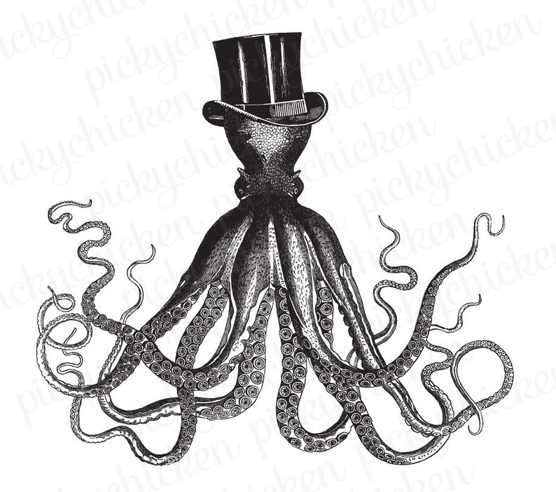 Octopus in a Top Hat - Vintage Illustration 8x10 Digital INSTANT ...