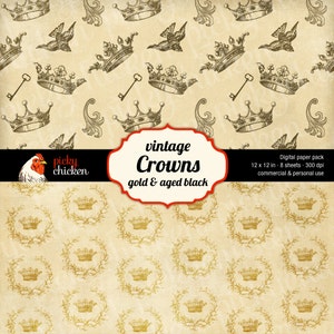 Crown Digital Paper  Scrapbook Paper Crafts Decoupage image 2