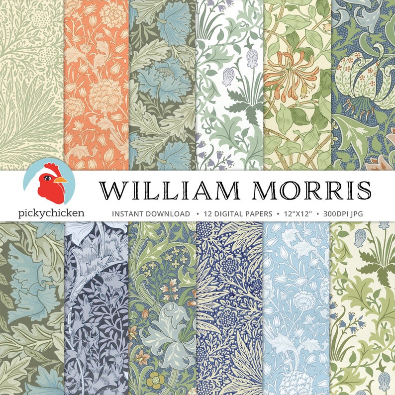 Victorian Digital Papers, William Morris, Arts and Crafts Movement, Art Nouveau 8111 image 1