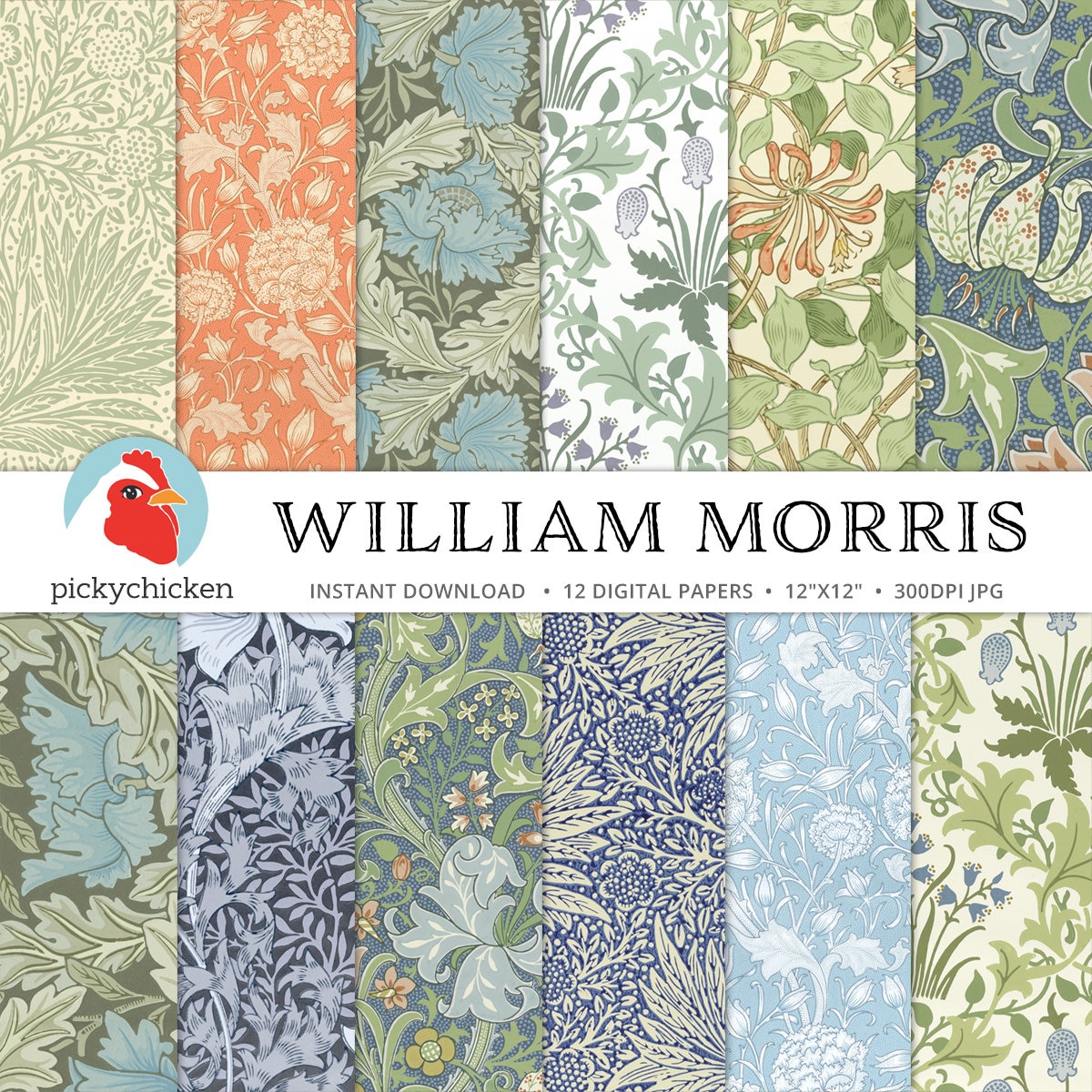 Victorian Digital Papers William Morris Arts and Crafts Etsy