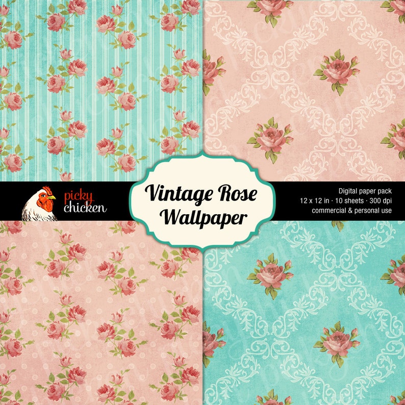 Vintage Rose Wallpaper - Digital Background Paper Scrapbook Floral ...