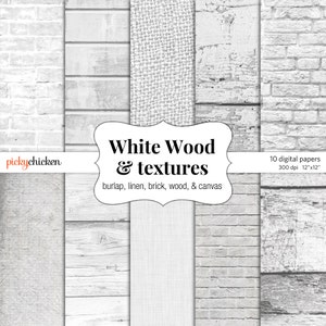Bianco legno carta digitale - lino, juta, mattone, bianco & grigio, rustico matrimonio fotografia 12x12 sfondo stampabile download immediato 8045