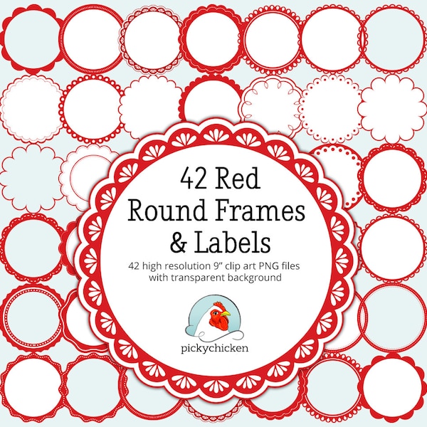 Red Circle frames clip art - 42 red & white digital frames scalloped labels round tags clipart photography overlay Instant Download 5021