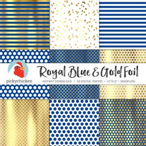 Gold Foil Digital Paper Royal Blue & Gold, gold dots stripes confetti moroccan trellis faux gold foil photography backdrop 8093 image 3