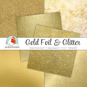 Gold Digital Paper Gold Foil Paper & Gold Glitter Paper faux gold digital paper photography backdrop Instant Download 8062 image 3