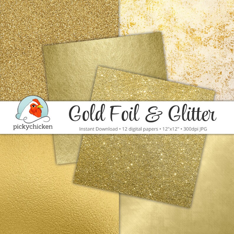 Gold Digital Paper Gold Foil Paper & Gold Glitter Paper Faux Etsy