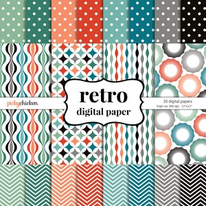 Retro Digital Paper - Chevrons Polka Dots Vintage Muster Mid Century Modern Hintergrund Textur Fotografie Kulisse Instant Download-8057