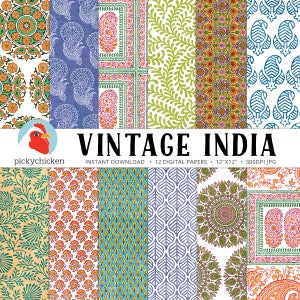 Indian Digital Paper - vintage botanical patterns, paisley, ethnic, mandala, leaf, vines, woodblock, stamps dye sublimation 8102