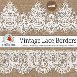 Digital Vintage Lace Borders white lace borders, ivory lace borders, photography overlay, wedding clipart, printable Instant Download 5017 image 3