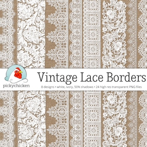 Digital Vintage Lace Borders white lace borders, ivory lace borders, photography overlay, wedding clipart, printable Instant Download 5017 image 1