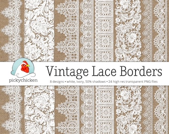 Digital Vintage Lace Borders - white lace borders, ivory lace borders, photography overlay, wedding clipart, printable Instant Download 5017