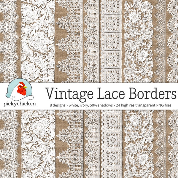 Digital vintage Lace Borders - bordures en dentelle blanche, bordures en dentelle d’ivoire, superposition de photographie, clipart de mariage, imprimable Instant Download 5017