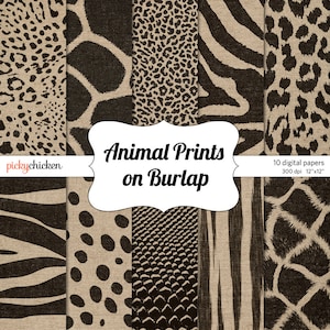 Animal Print Sackleinen Digital Papier - afrikanischen ethnischen primitiven Zebra Leopard Tiger Giraffe Fotografie Kulisse Instant Download 8043