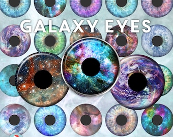 Eyes Digital Collage Sheet - Galaxy Eyes - Space Stars Rainbow Astronomy clip art - circles 1 inch 25mm 1.5 inch 38mm Instant Download 2137