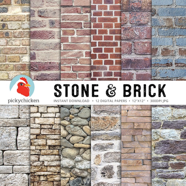 Stone Digital Paper, Brick Digital Paper, brick wall, stone wall, rock wall, rustic, country, city, grunge photography backdrop 8091