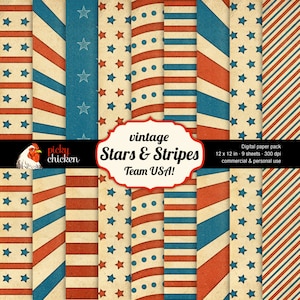 Stars & Stripes Digital Scrapbook-Papier - Farben Jahrgang 4. Juli patriotischen 12 x 12 stummgeschaltet Hintergrund Instant Download 8012