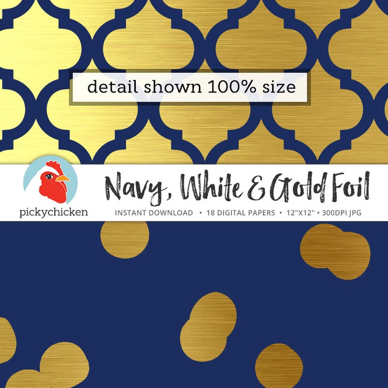 Gold Digital Paper faux gold foil, navy & white dots stripes confetti moroccan trellis blue nautical preppy photography backdrop 8085 image 4