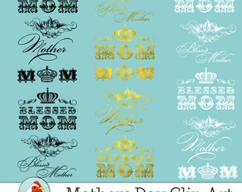 Mother's Day Clip Art - Crowns, Angels, Blessed Mother, Mom, clouds, digital files, photography overlay INSTANT DOWNLOAD 5028