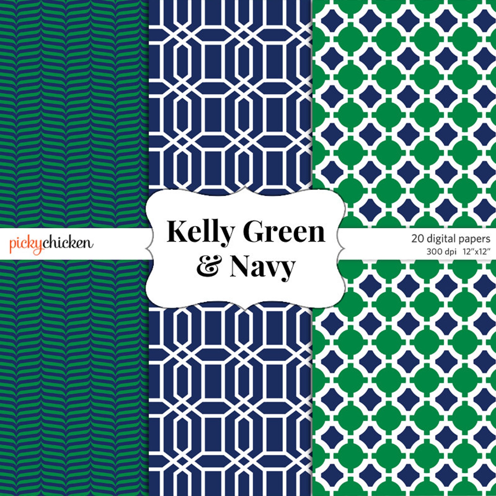Kelly Green & Navy digital paper preppy trellis nautical Etsy