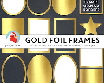 Gold Digital Frames - faux gold foil frames, gold digital labels, gold clip, gold borders, geometric borders clipart Instant Download 5039