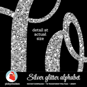 Silver Glitter Alphabet Silver Alphabet sparkly script handwriting, glitter clip art letters dye sublimation dyesub 5033 image 3