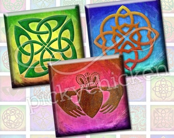 Celtic Magic Digital Collage Sheet - 1 inch squares 25mm Irish rainbow color Instant Download pendants magnets 2135