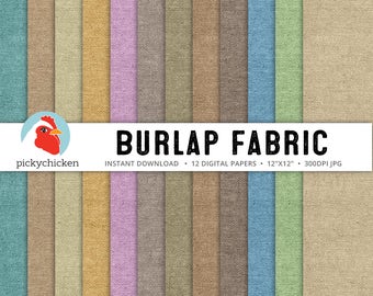Burlap Digital Paper - 12 fabric textured papers neutral brown tan blue teal green pink photography backdrop 8096