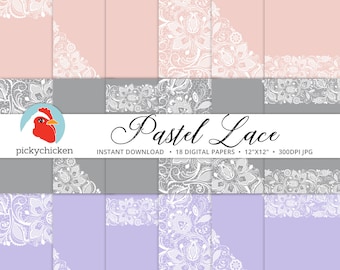 Lace Digital Paper - blush lilac gray pastel lavender shell pink rose wedding romantic photography backdrop Instant Download 8103