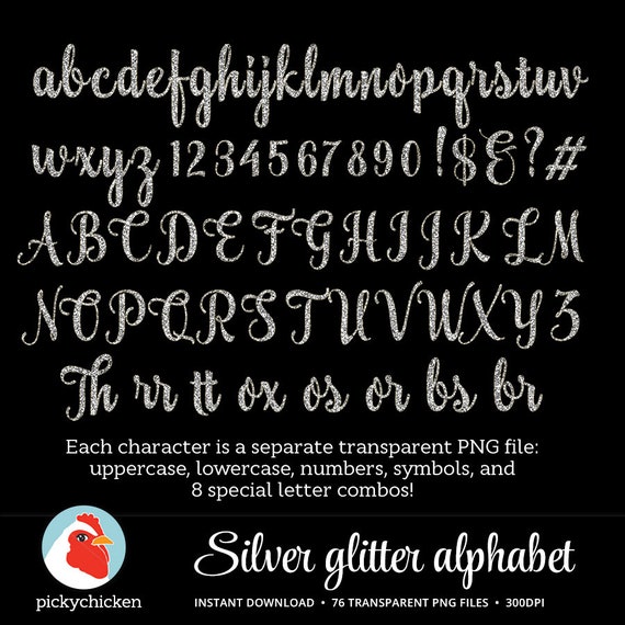 Silver Glitter Alphabet Silver Alphabet Sparkly Script Handwriting, Glitter  Clip Art Letters Dye Sublimation Dyesub 5033 