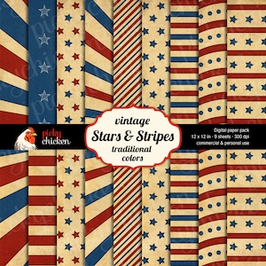 Stars & Stripes - vintage papel fondo Digital el 4 de julio patriótico americano scrapbook instantánea descargar 8015