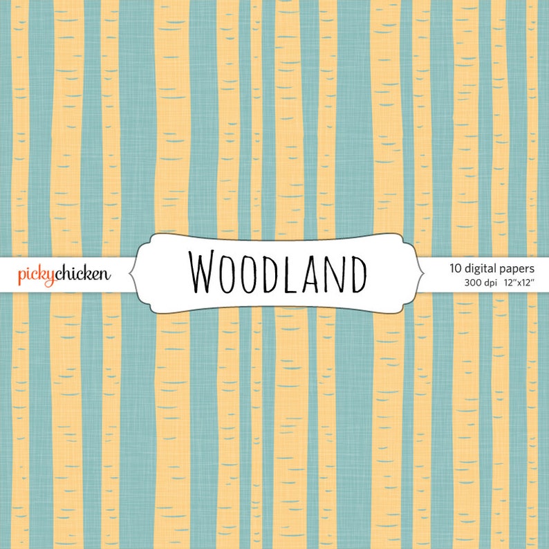 Woodland Trees Leaves & Linen digital papers fall colors birch trees aspen scrapbooking background wallpaper 12x12 Instant Download 8019 image 2