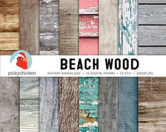 Wood Digital Paper - beach rustic vintage painted distressed wood scrapbook background texture photography backdrop Instant Download 8098