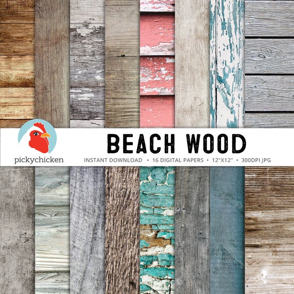 Wood Digital Paper - beach rustic vintage painted distressed wood scrapbook background texture photography backdrop Instant Download 8098